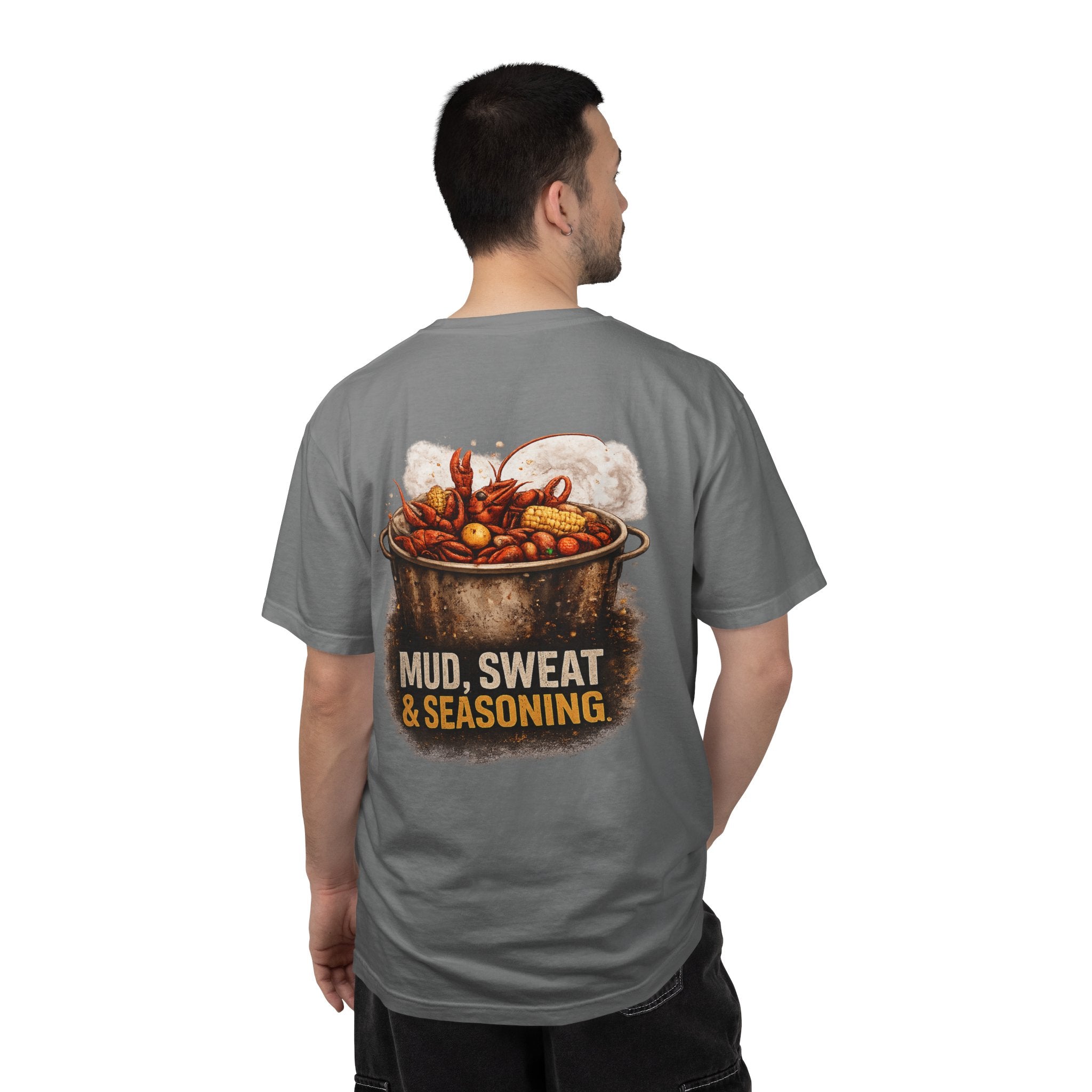 Drift South™-Mud, Sweat & Seasoning Cajun Crawfish Boil T-Shirt | Bayou Born Collection