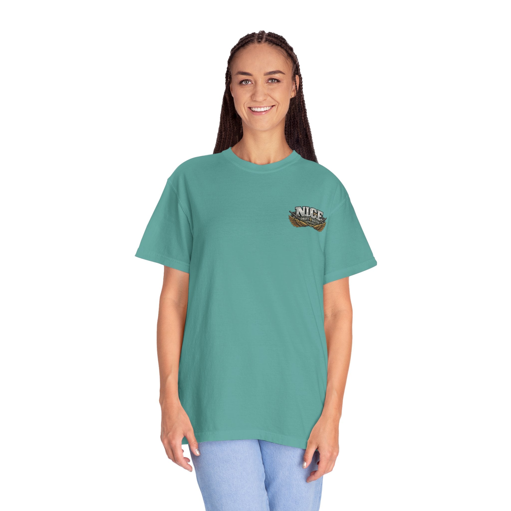 Drift South™-Patriotic “NICE” Eagle T-Shirt — Protecting Our Borders & Nation Graphic Tee