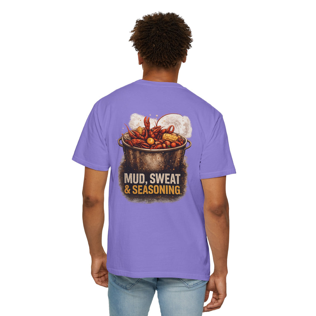 Drift South™-Mud, Sweat & Seasoning Cajun Crawfish Boil T-Shirt | Bayou Born Collection