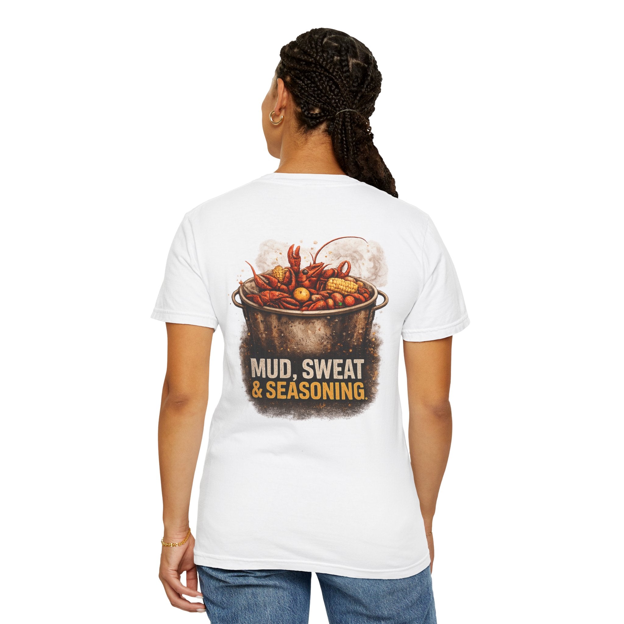 Drift South™-Mud, Sweat & Seasoning Cajun Crawfish Boil T-Shirt | Bayou Born Collection