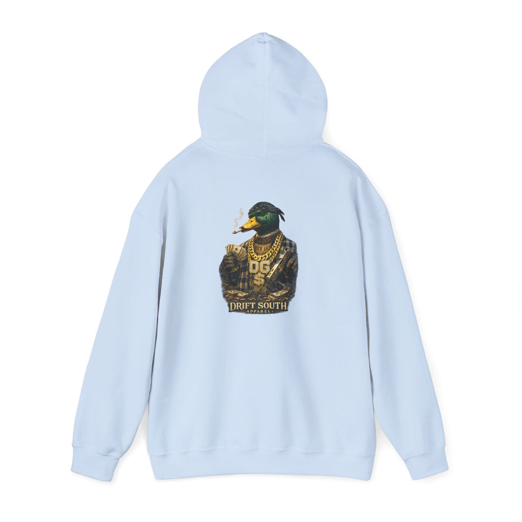 Duck Smoking Cigar Graphic Hoodie | Drift South Logo, Streetwear Style