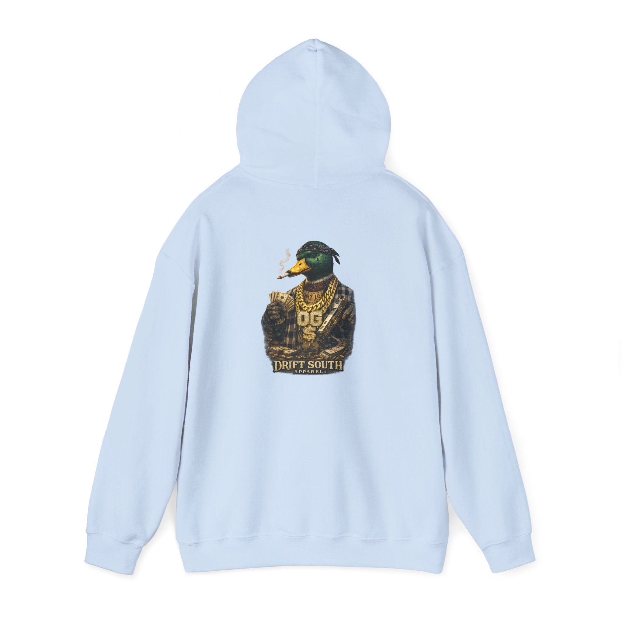 Duck Smoking Cigar Graphic Hoodie | Drift South Logo, Streetwear Style