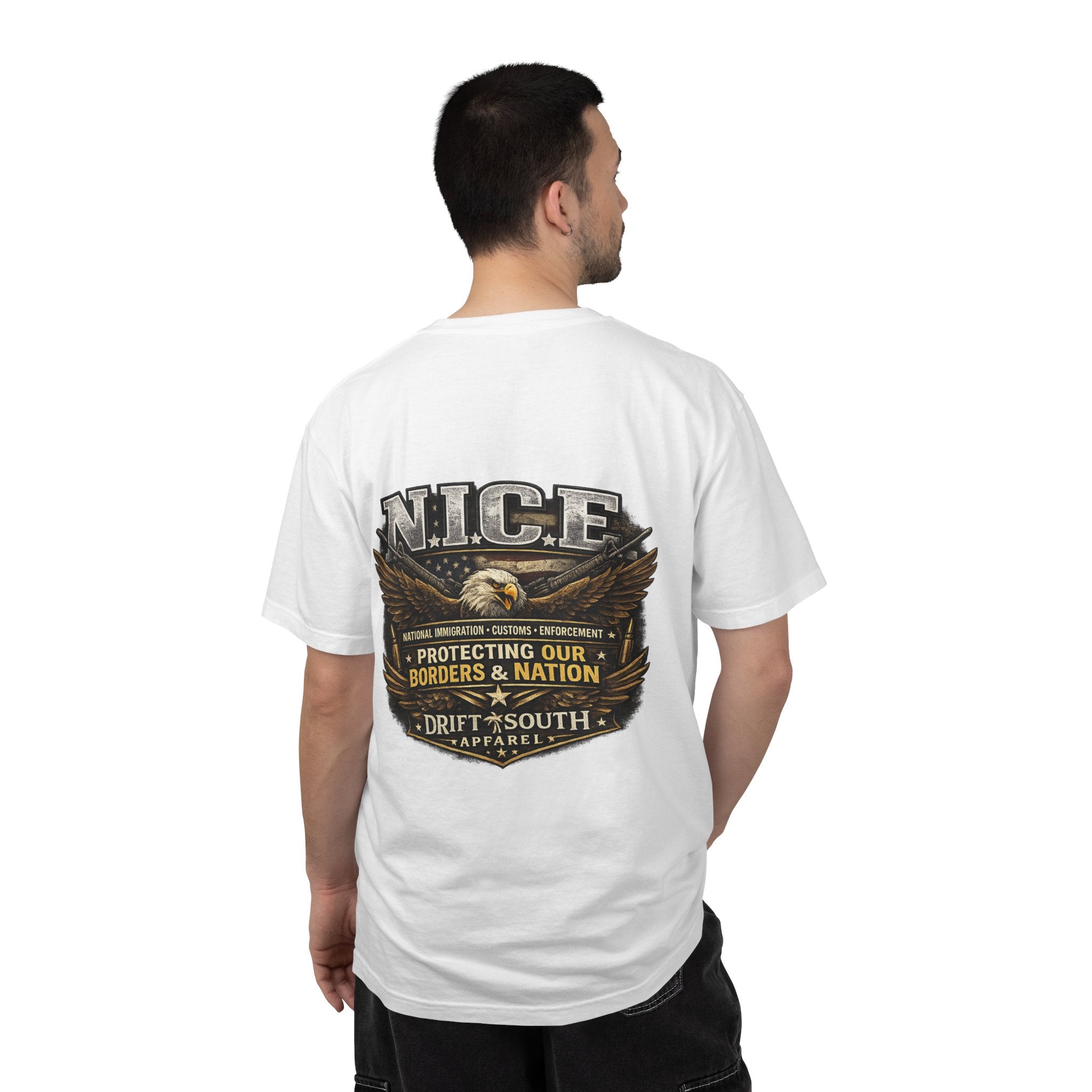 Drift South™-Patriotic “NICE” Eagle T-Shirt — Protecting Our Borders & Nation Graphic Tee