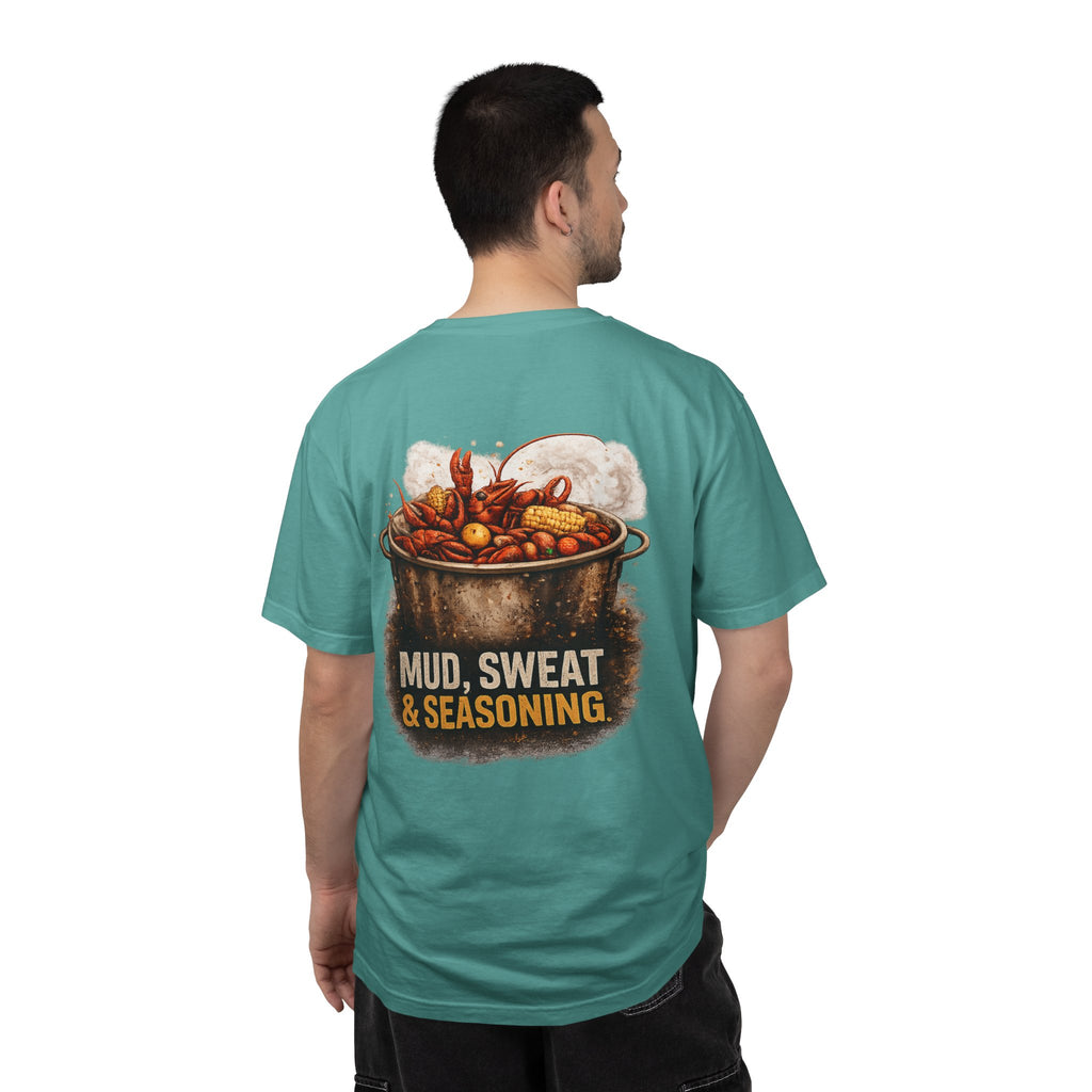 Drift South™-Mud, Sweat & Seasoning Cajun Crawfish Boil T-Shirt | Bayou Born Collection
