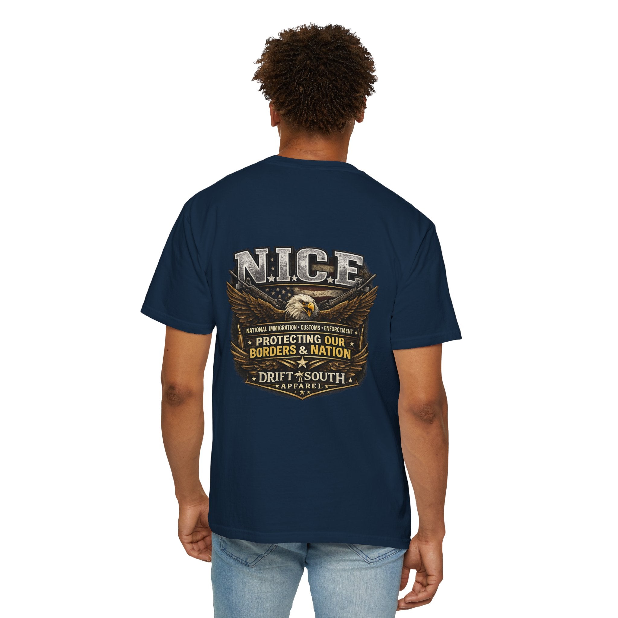 Drift South™-Patriotic “NICE” Eagle T-Shirt — Protecting Our Borders & Nation Graphic Tee