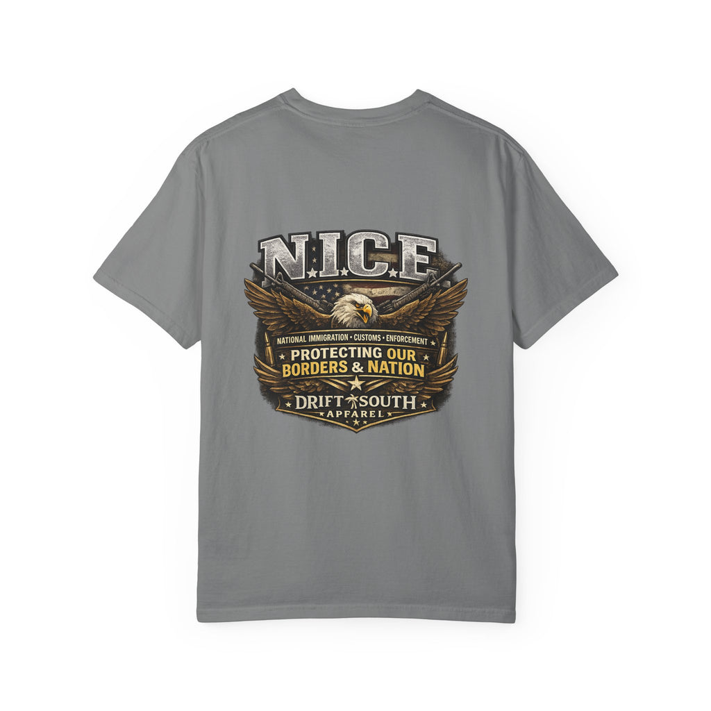 Drift South™-Patriotic “NICE” Eagle T-Shirt — Protecting Our Borders & Nation Graphic Tee